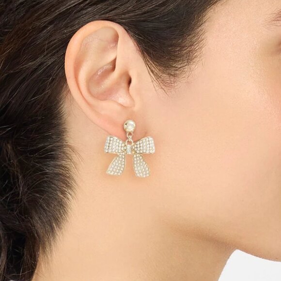 J. Crew Pearl Pavé Bow Earrings/NWT - Picture 2 of 9